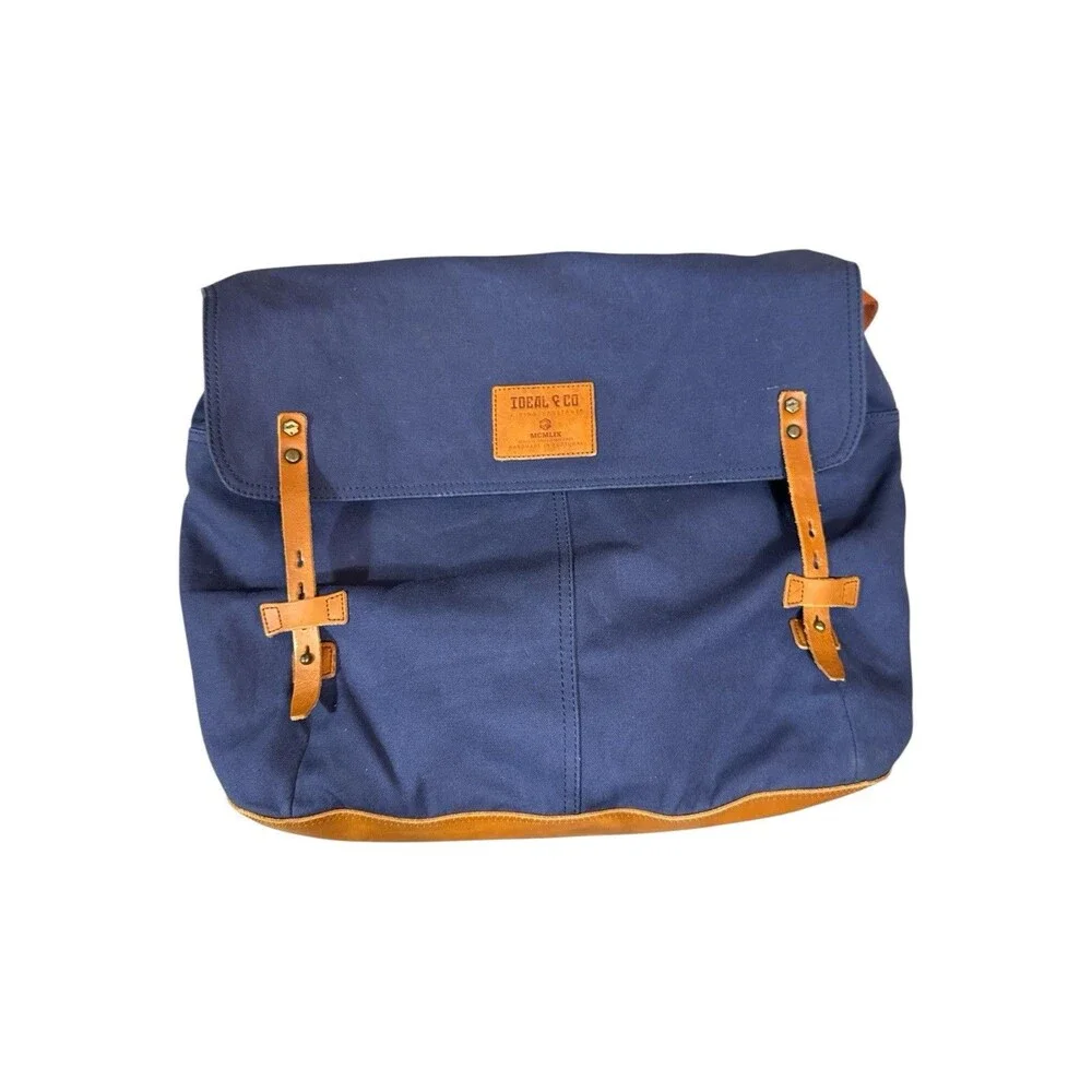 Ideal & Co Heritage Handmade Alcaide Messenger Bag Backpack Navy Canvas Leather